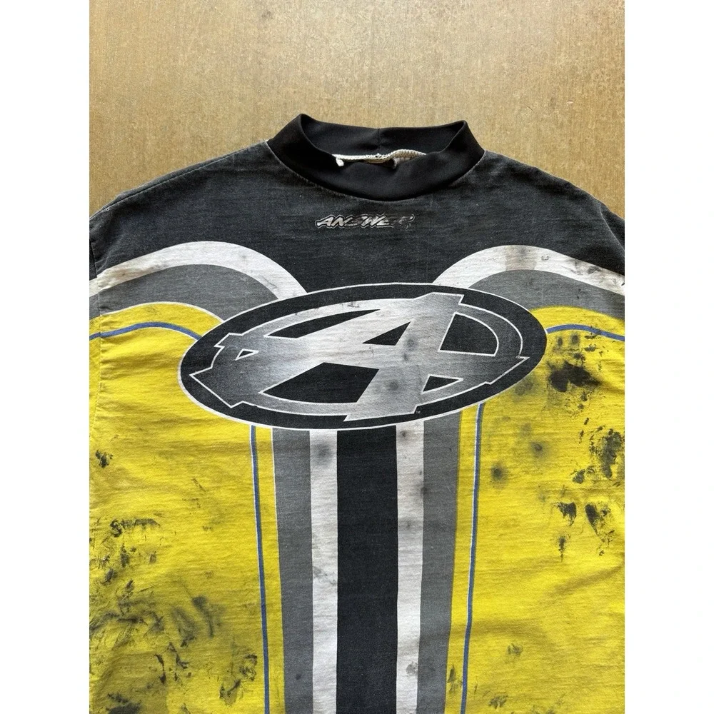VTG 90s Answer Racewear Trashed Distressed Motocross All Over Print T-Shirt L
